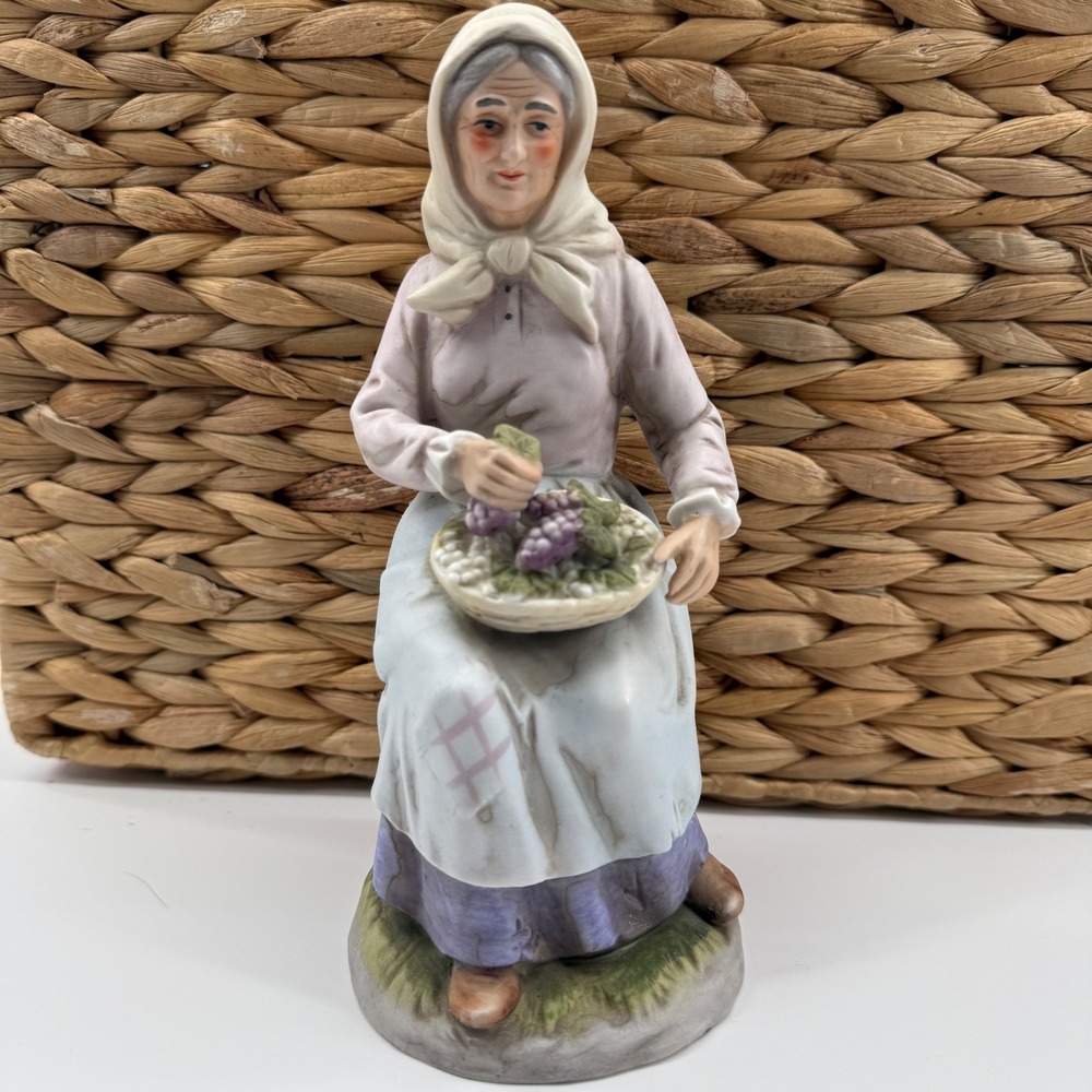 Vintage HOMCO Porcelain Figurine 1433 Elderly Woman Holding Grapes Taiwan